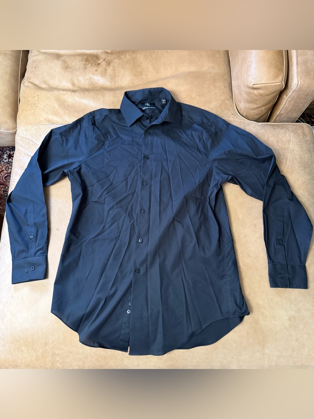 Calvin Klein Non-Iron Stretch Slim Fit Solid Black Dress Shirt Men’s M 32/33